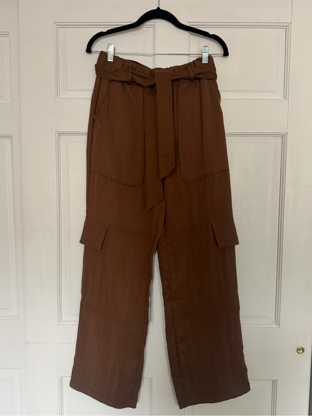 Zara Wide-Leg Paperbag Cargo Pants - Brown